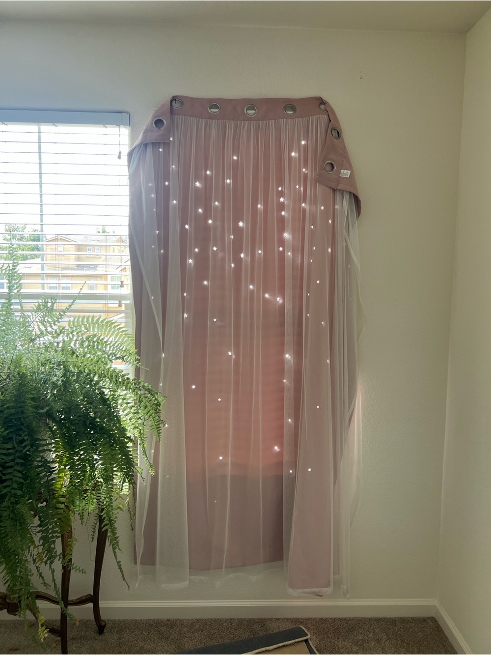 Blush curtains with star cutouts 51.5”x87”